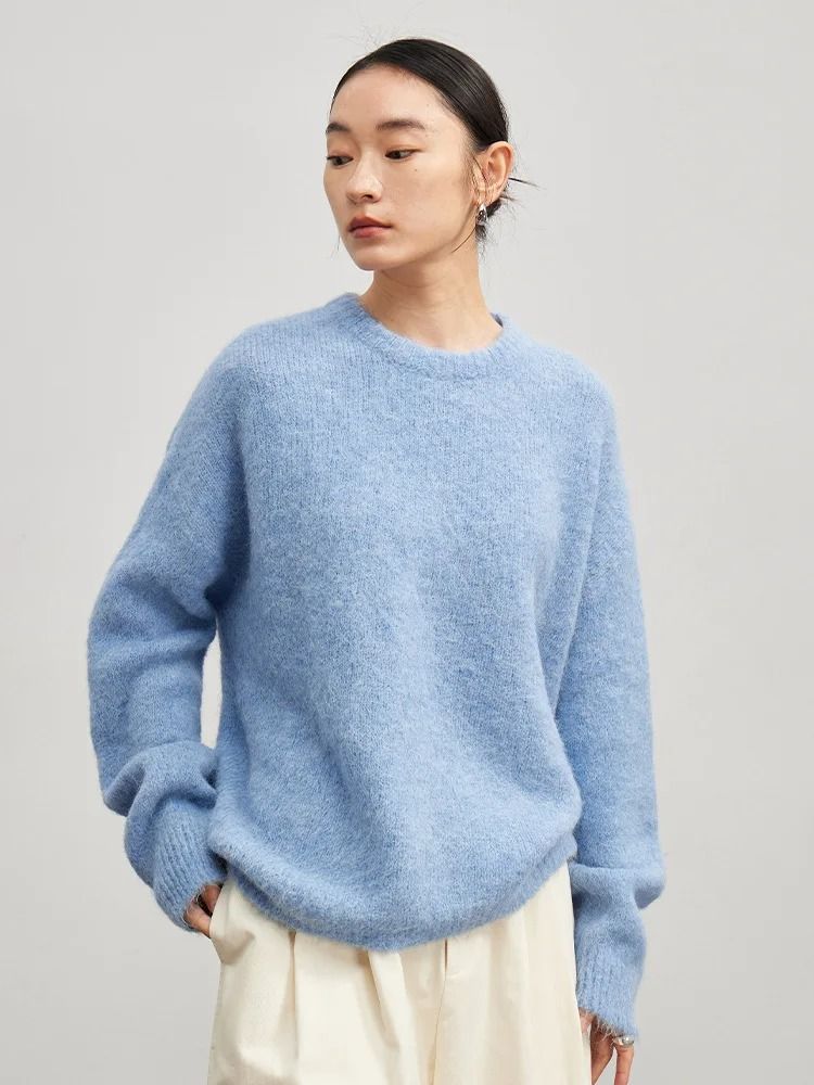 SuyaDream Warm Alpaca Pullover – Loose Dropped Sleeve Luxury Sweater for 2025 Fall/Winter