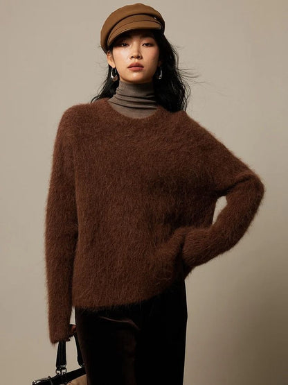 SuyaDream Warm Alpaca Pullover – Loose Dropped Sleeve Luxury Sweater for 2025 Fall/Winter