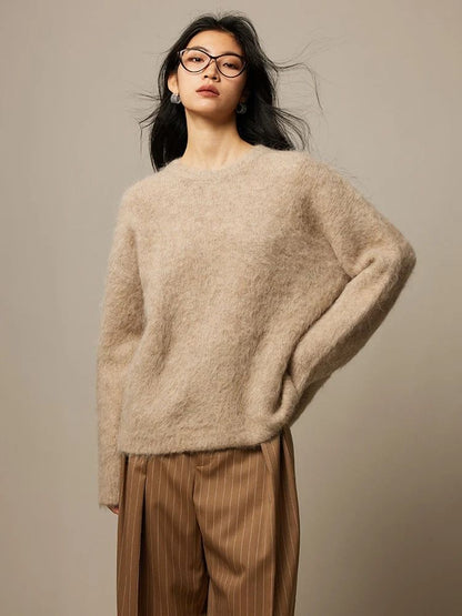 SuyaDream Warm Alpaca Pullover – Loose Dropped Sleeve Luxury Sweater for 2025 Fall/Winter