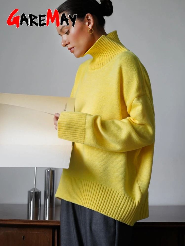 Autumn Oversized High-Collar Knitted Sweater – Vintage Soft Pullover for Winter Warmth