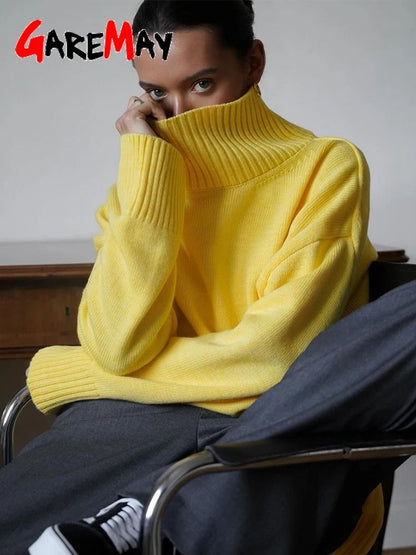 Autumn Oversized High-Collar Knitted Sweater – Vintage Soft Pullover for Winter Warmth