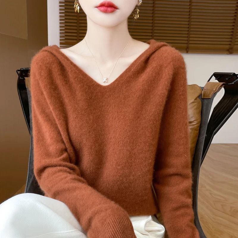 Womens 100% Merino Wool Hooded Pullover – Premium Soft Cashmere-Touch Knitwear for Autumn & Winter