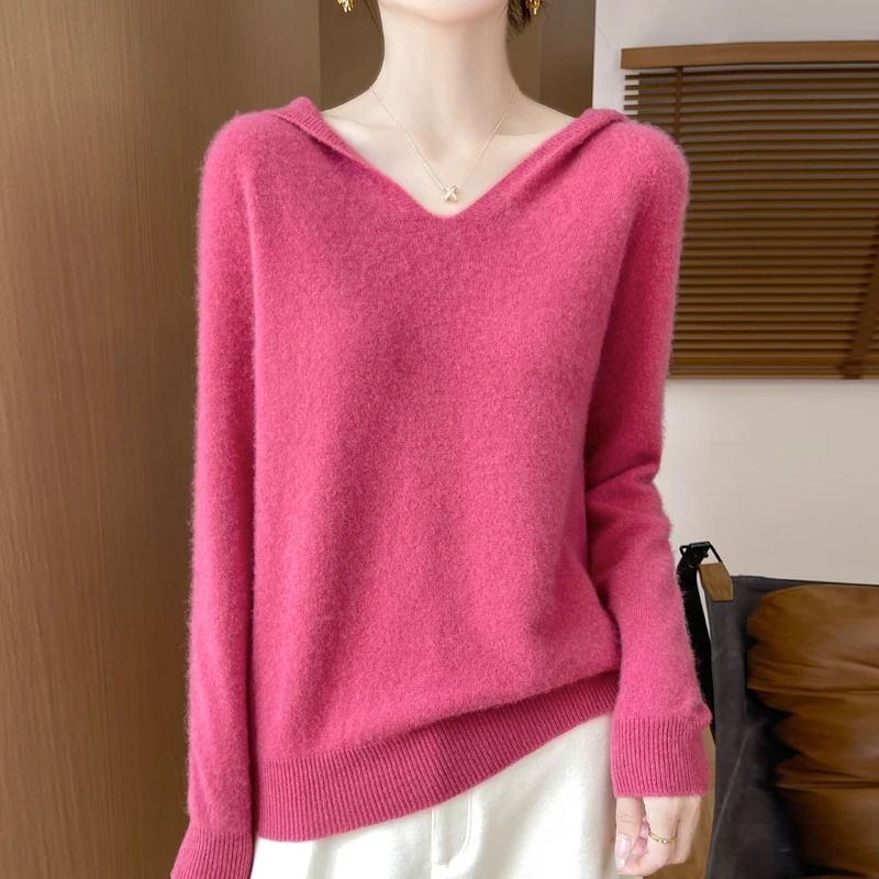 Womens 100% Merino Wool Hooded Pullover – Premium Soft Cashmere-Touch Knitwear for Autumn & Winter