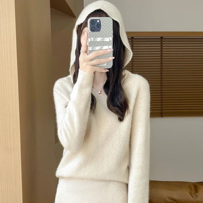 Womens 100% Merino Wool Hooded Pullover – Premium Soft Cashmere-Touch Knitwear for Autumn & Winter