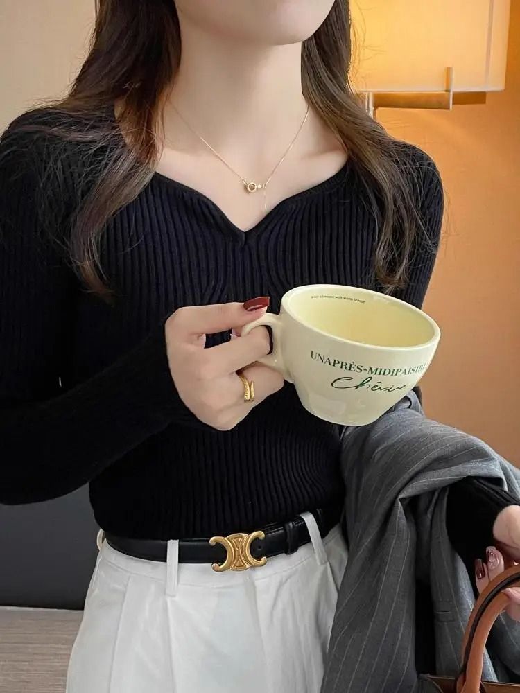 2025 Basic V-Neck Chic Pullover – Slim Ribbed Knitted Sweater for Autumn & Winter