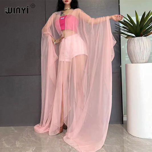 WINYI Monochrome Sheer Kimono Swimsuit Cover Up Dress for Women