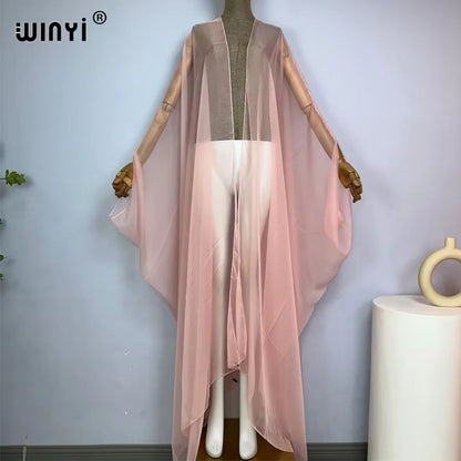 WINYI Monochrome Sheer Kimono Swimsuit Cover Up Dress for Women