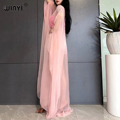 WINYI Monochrome Sheer Kimono Swimsuit Cover Up Dress for Women