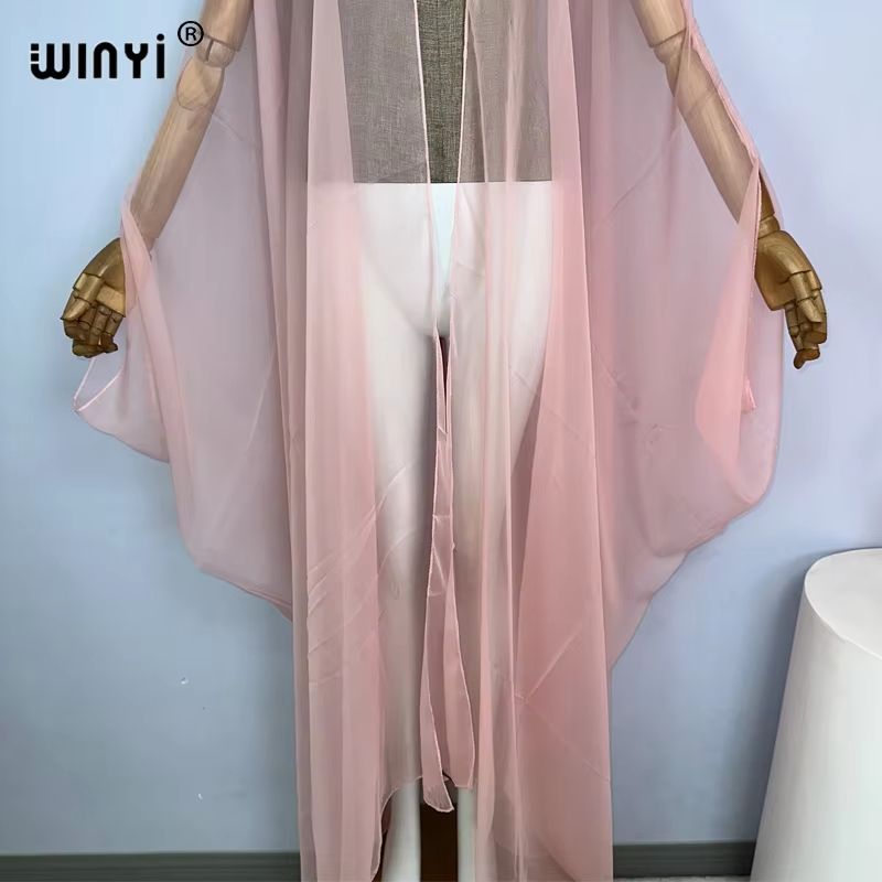 WINYI Monochrome Sheer Kimono Swimsuit Cover Up Dress for Women