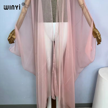 WINYI Monochrome Sheer Kimono Swimsuit Cover Up Dress for Women