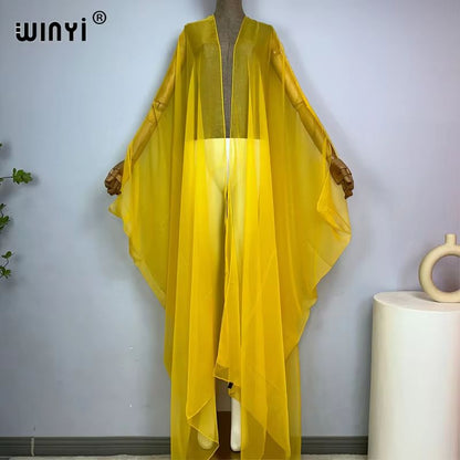WINYI Monochrome Sheer Kimono Swimsuit Cover Up Dress for Women