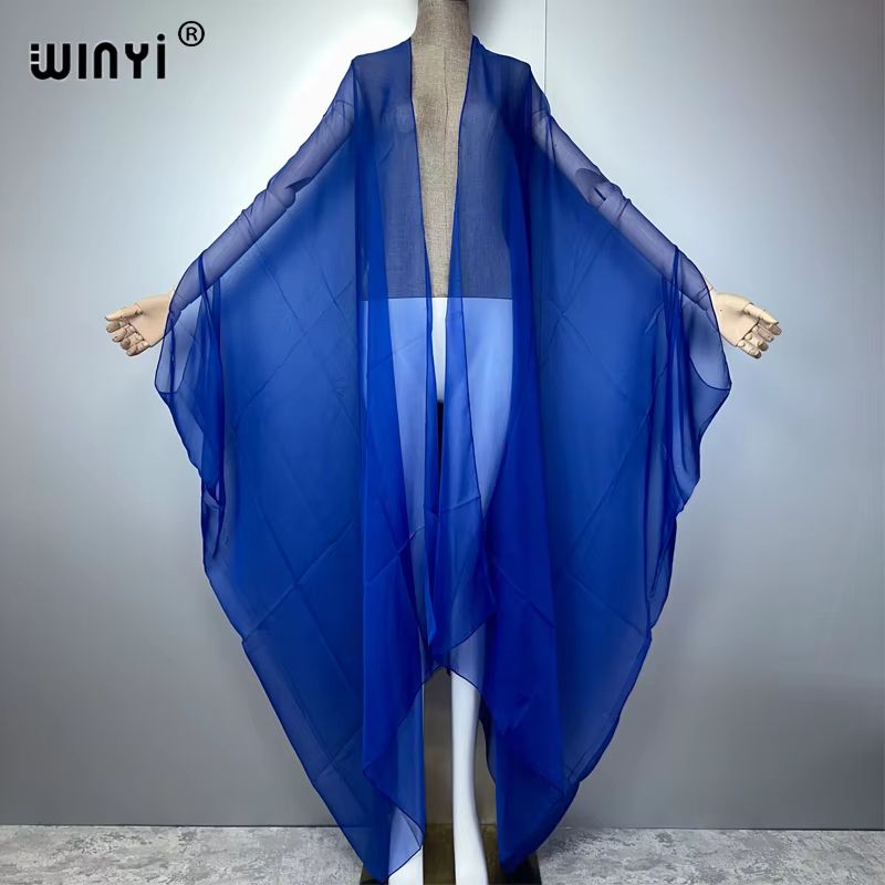 WINYI Monochrome Sheer Kimono Swimsuit Cover Up Dress for Women