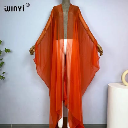 WINYI Monochrome Sheer Kimono Swimsuit Cover Up Dress for Women