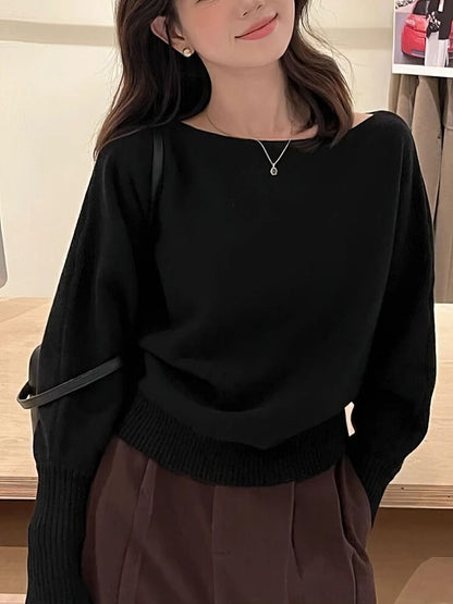 300g Thick Batwing Long Sleeve Pullover – Korean Fashion Off-Shoulder Sweater & Loose Autumn Outwear