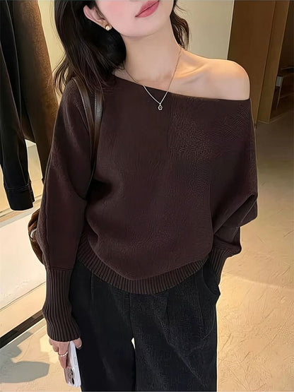 300g Thick Batwing Long Sleeve Pullover – Korean Fashion Off-Shoulder Sweater & Loose Autumn Outwear