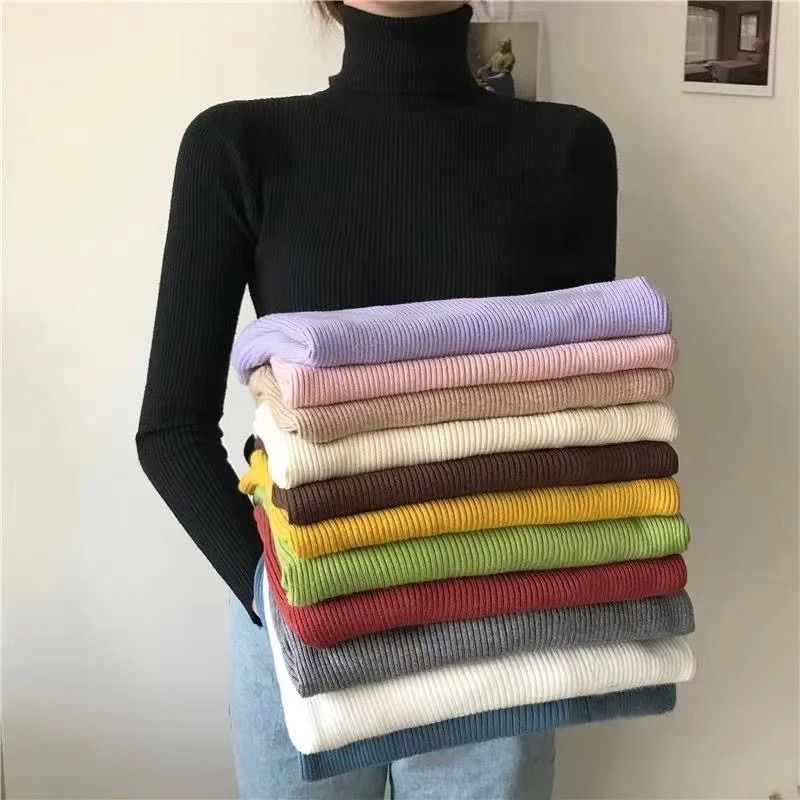 2026 Simple Womens Turtleneck Sweater – Winter Fashion Elastic Knit Pullover & Casual Solid Jumper
