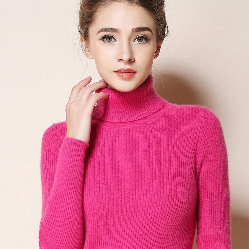 2026 Simple Womens Turtleneck Sweater – Winter Fashion Elastic Knit Pullover & Casual Solid Jumper
