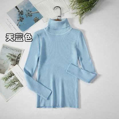 2026 Simple Womens Turtleneck Sweater – Winter Fashion Elastic Knit Pullover & Casual Solid Jumper