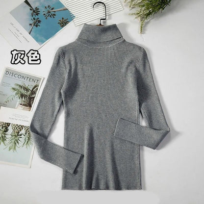 2026 Simple Womens Turtleneck Sweater – Winter Fashion Elastic Knit Pullover & Casual Solid Jumper