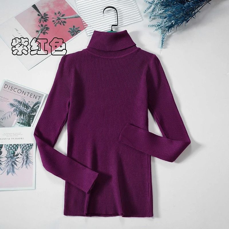 2026 Simple Womens Turtleneck Sweater – Winter Fashion Elastic Knit Pullover & Casual Solid Jumper