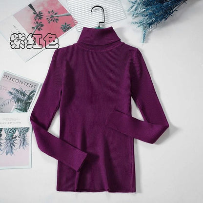 2026 Simple Womens Turtleneck Sweater – Winter Fashion Elastic Knit Pullover & Casual Solid Jumper