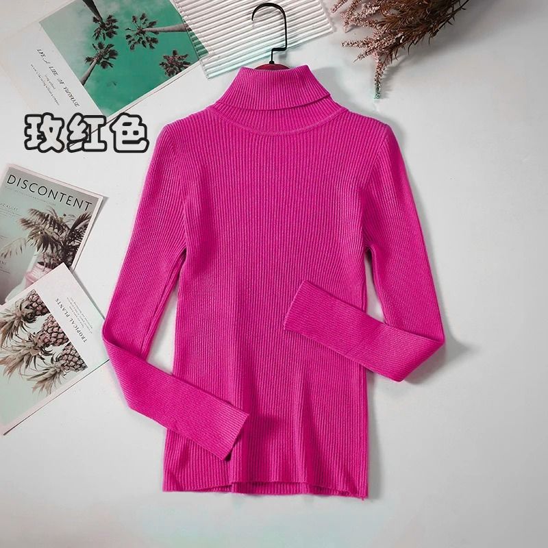 2026 Simple Womens Turtleneck Sweater – Winter Fashion Elastic Knit Pullover & Casual Solid Jumper
