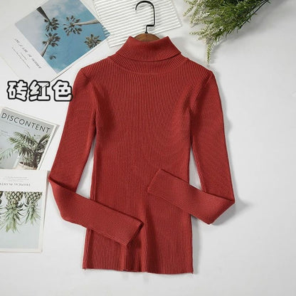 2026 Simple Womens Turtleneck Sweater – Winter Fashion Elastic Knit Pullover & Casual Solid Jumper