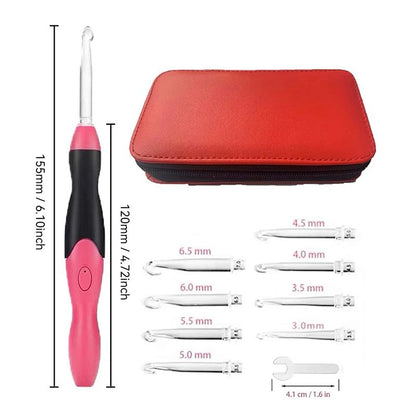 9 in 1 USB Rechargeable LED Crochet Hook Set