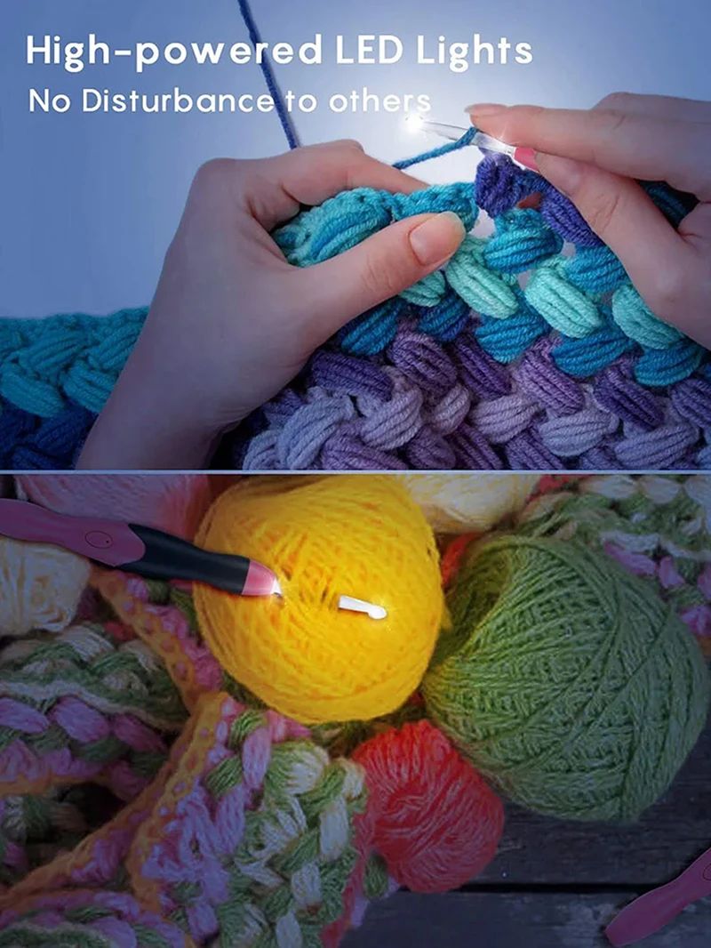 9 in 1 USB Rechargeable LED Crochet Hook Set