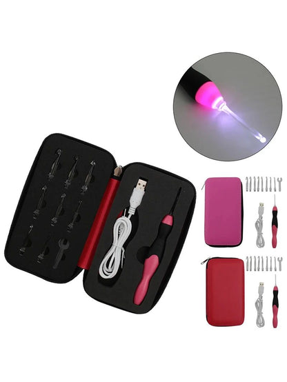 9 in 1 USB Rechargeable LED Crochet Hook Set
