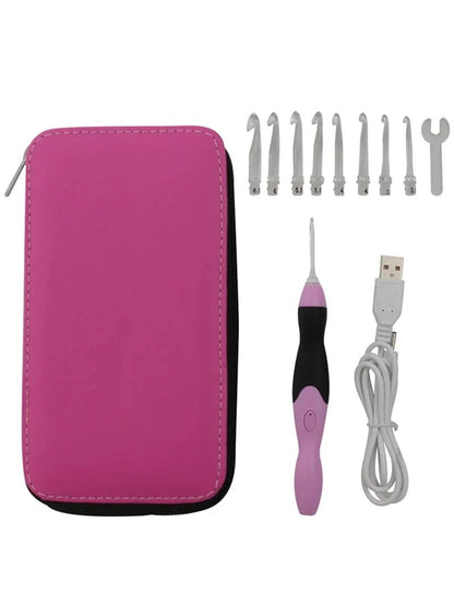 9 in 1 USB Rechargeable LED Crochet Hook Set