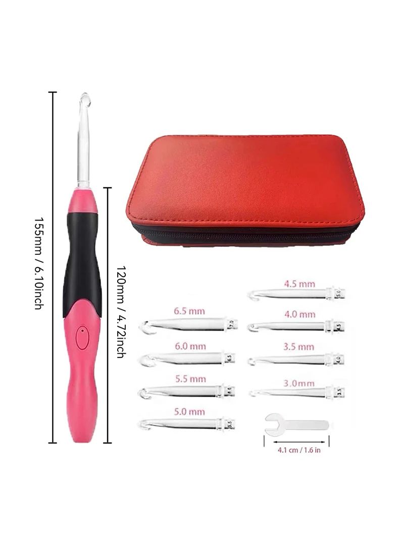 9 in 1 USB Rechargeable LED Crochet Hook Set
