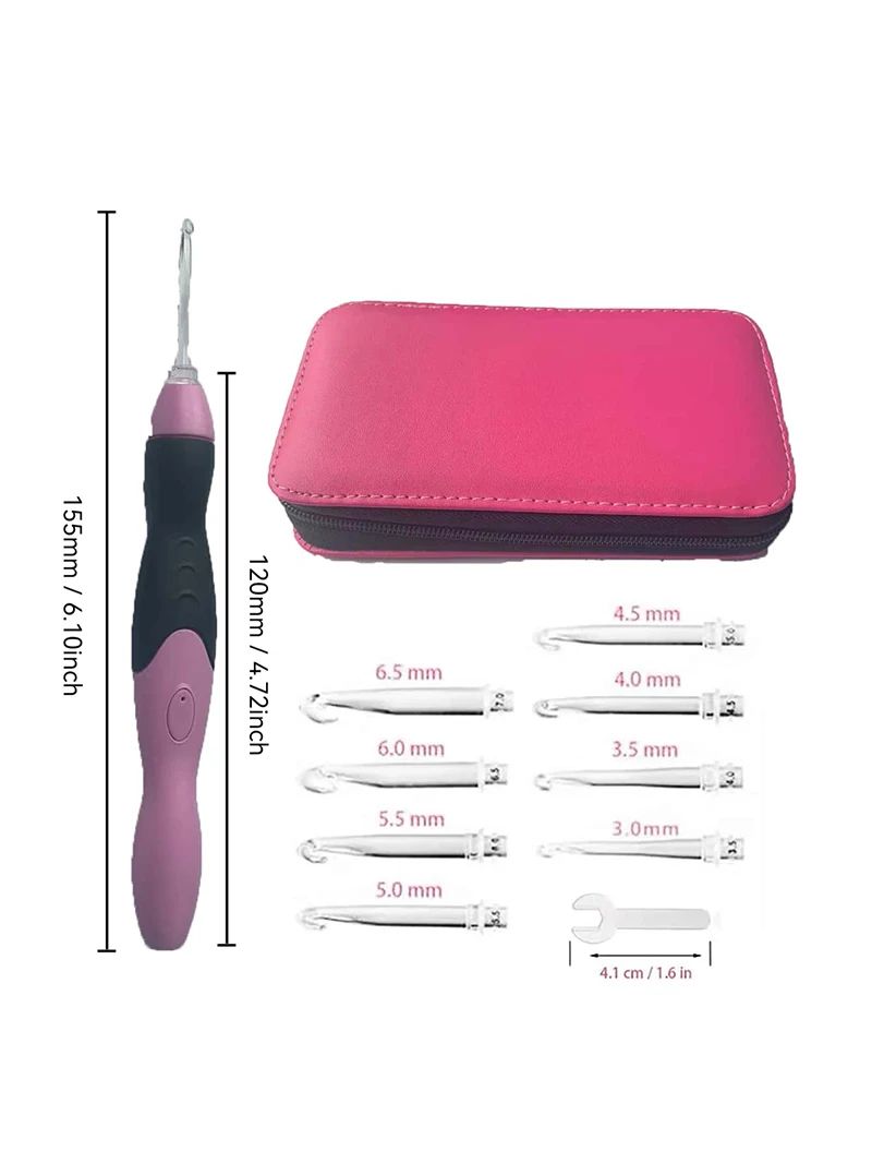 9 in 1 USB Rechargeable LED Crochet Hook Set