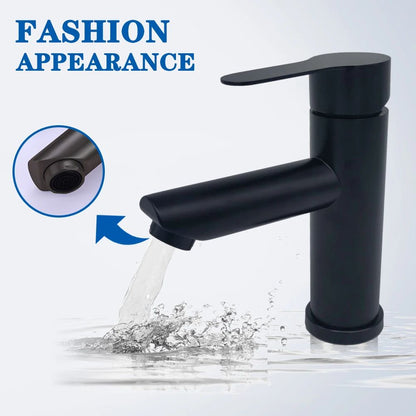 Matte Black Bathroom Sink Faucet – Modern Single Handle Hot & Cold Mixer Tap