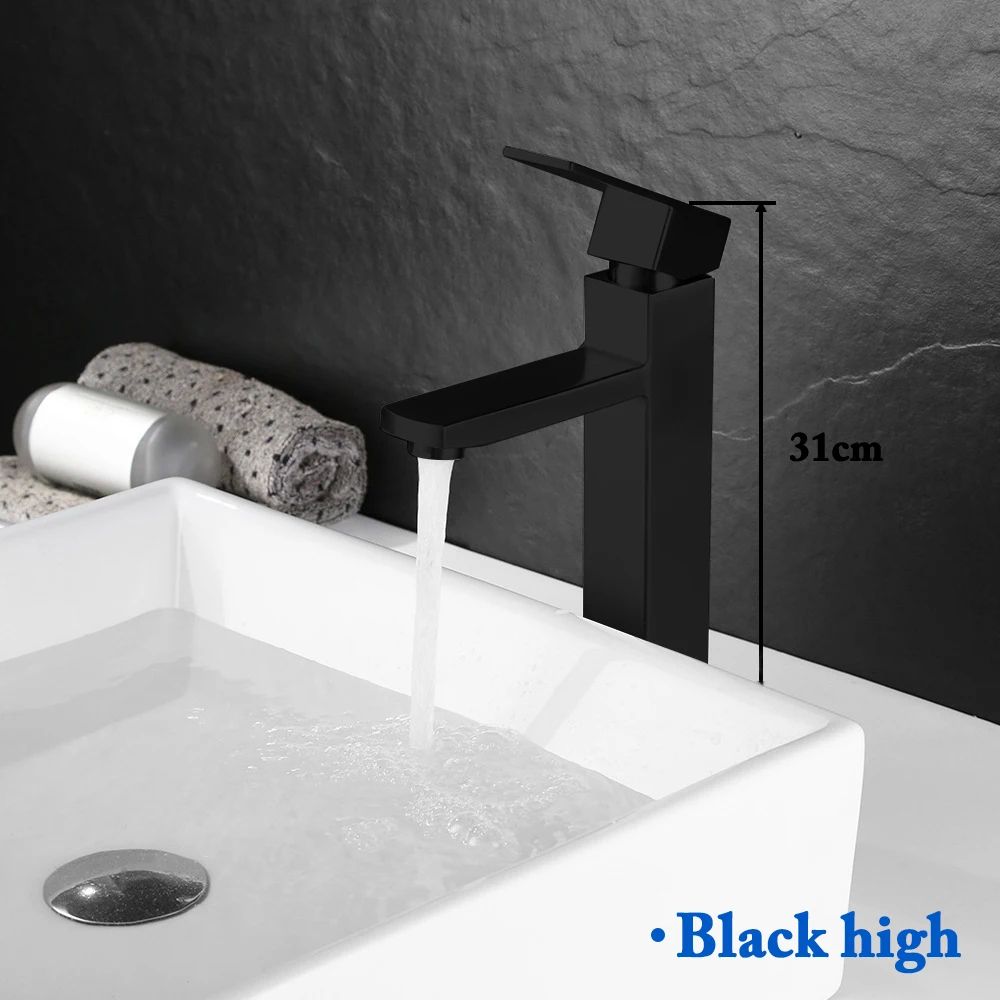 Matte Black Bathroom Sink Faucet – Modern Single Handle Hot & Cold Mixer Tap