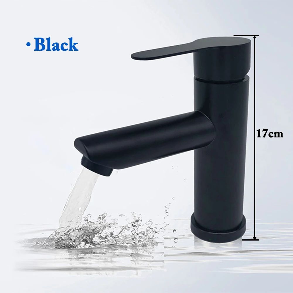 Matte Black Bathroom Sink Faucet – Modern Single Handle Hot & Cold Mixer Tap