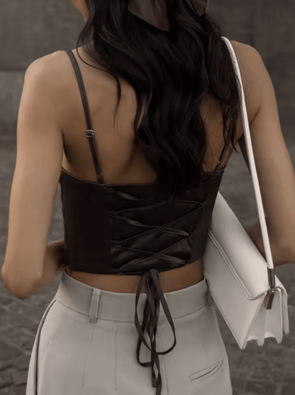 Backless Lace Up Spaghetti Strap Crop Top for Party and Street Style