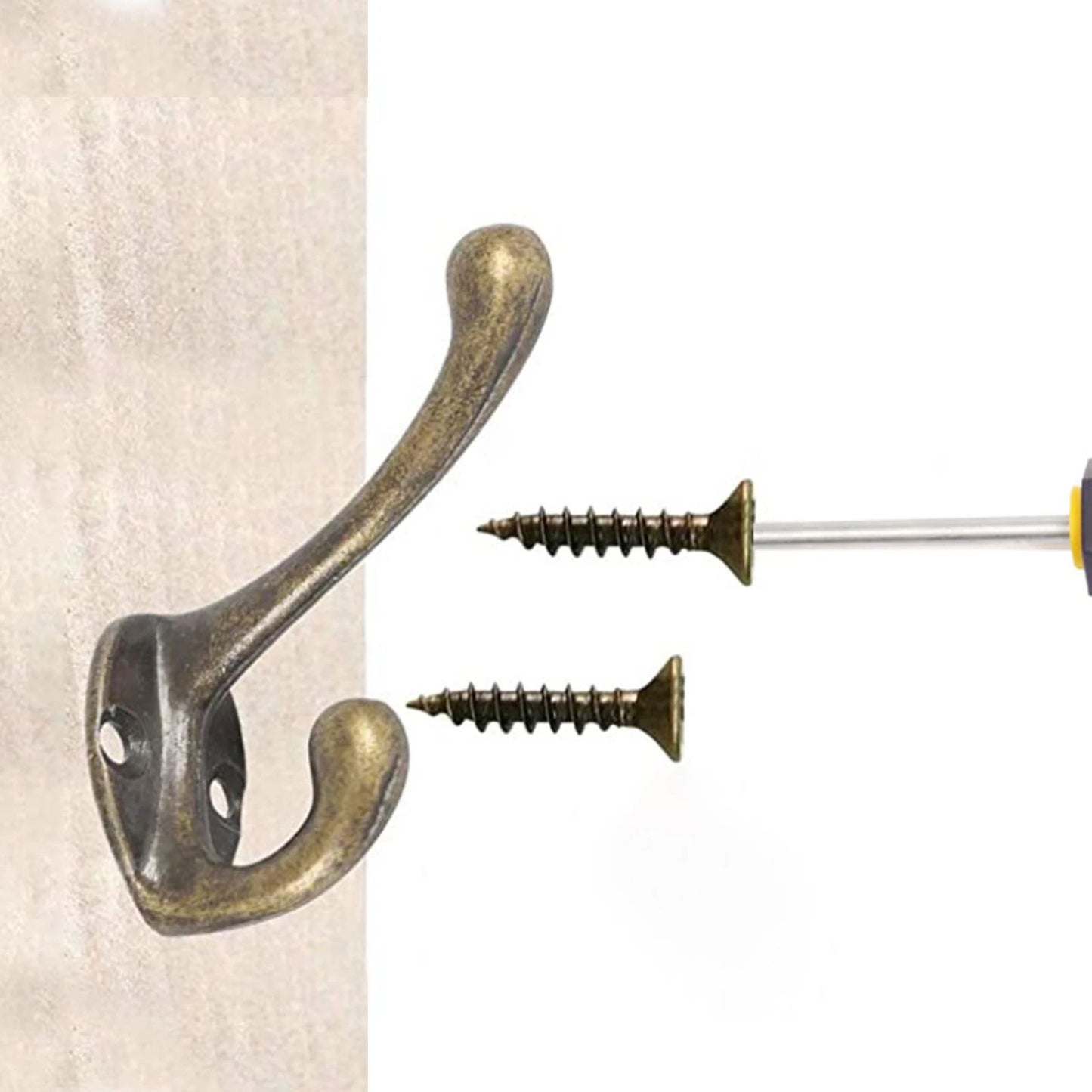 Vintage Bronze Heavy duty coat hooks Set (10/20 Pack), Wall-Mounted Double Prong Hooks with Screws