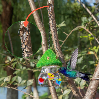 Hanging Hummingbird Feeder with Wind Chime and Mushroom Design