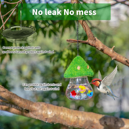 Hanging Hummingbird Feeder with Wind Chime and Mushroom Design
