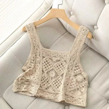 Retro Lace Halter Crop Top for Women with Tassel Details Built In Bra Beach Cami