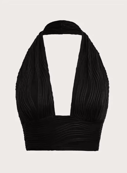 White Deep V Backless Halter Crop Top Y2K Club Street Style