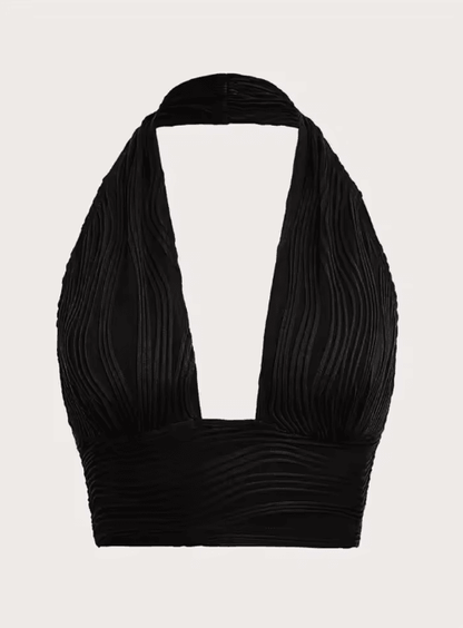White Deep V Backless Halter Crop Top Y2K Club Street Style