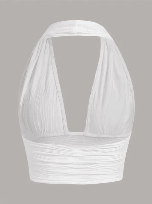 White Deep V Backless Halter Crop Top Y2K Club Street Style