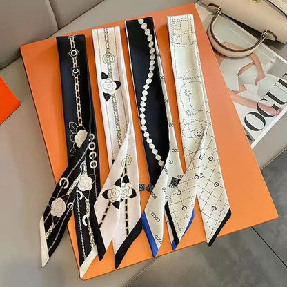 Elegant 5x90cm Black and White Silk Scarf Ribbon