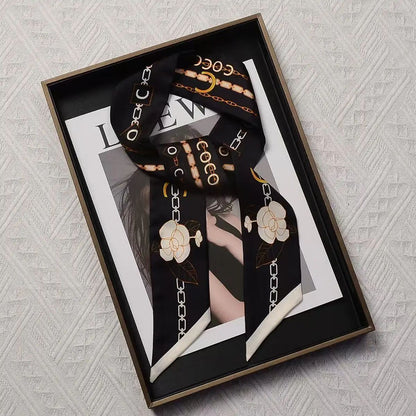 Elegant 5x90cm Black and White Silk Scarf Ribbon