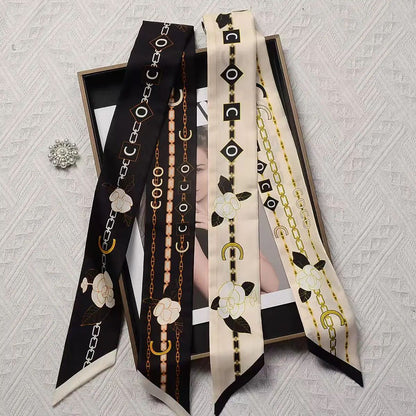 Elegant 5x90cm Black and White Silk Scarf Ribbon