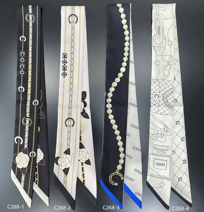 Elegant 5x90cm Black and White Silk Scarf Ribbon
