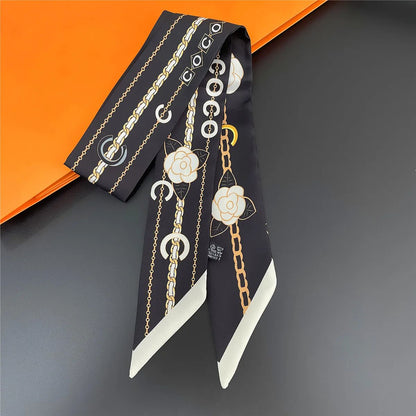 Elegant 5x90cm Black and White Silk Scarf Ribbon