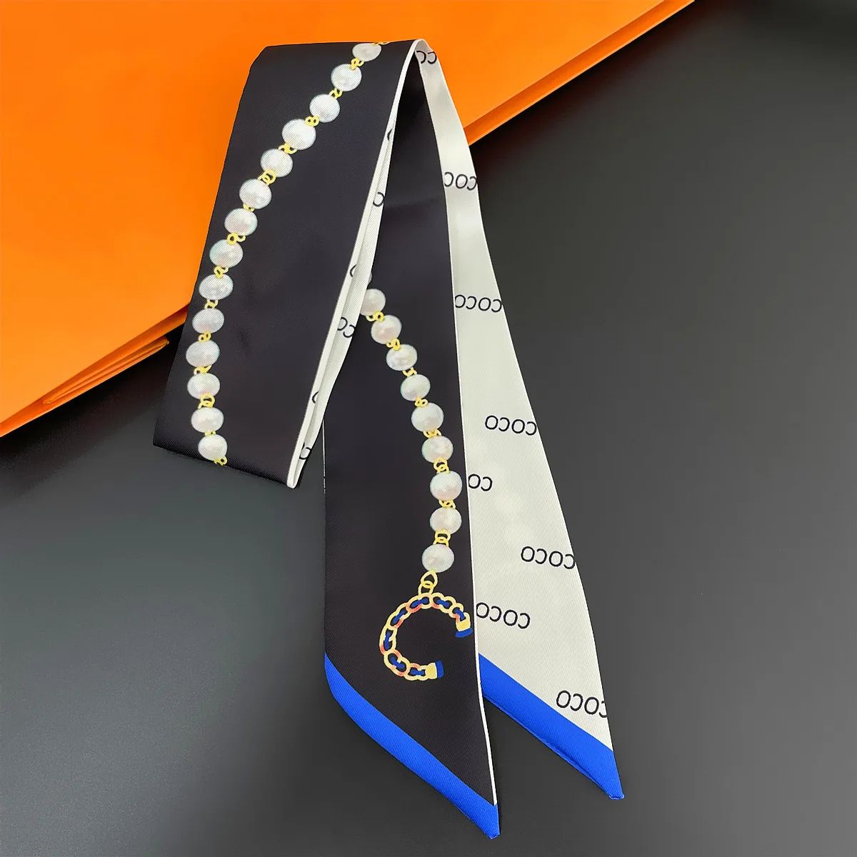 Elegant 5x90cm Black and White Silk Scarf Ribbon
